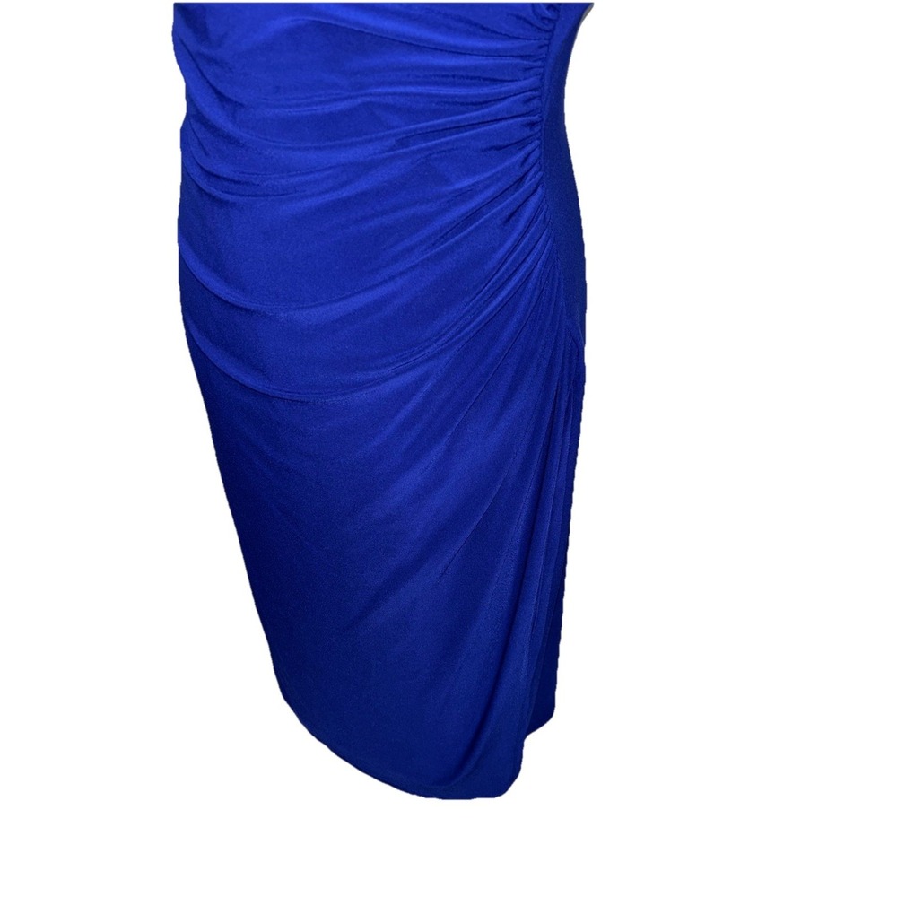 Lauren Ralph Lauren 10 Ruched Side Sheath Dress Blue V-Neck Jersey Cobalt Classy - Picture 7 of 9